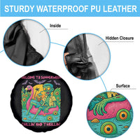 Summerween Zombie Pool Party Spare Tire Cover Chillin and Thrillin Flamingo Float Summer Halloween