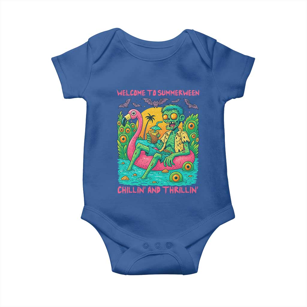 Summerween Zombie Pool Party Baby Onesie Chillin and Thrillin Flamingo Float Summer Halloween