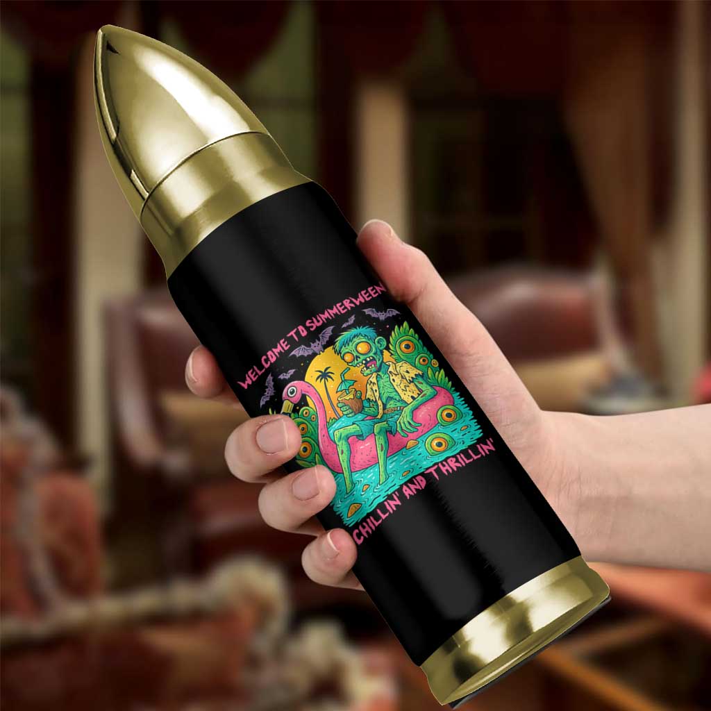 Summerween Zombie Pool Party Bullet Tumbler Chillin and Thrillin Flamingo Float Summer Halloween