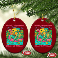 Summerween Zombie Pool Party Ceramic Ornament Chillin and Thrillin Flamingo Float Summer Halloween