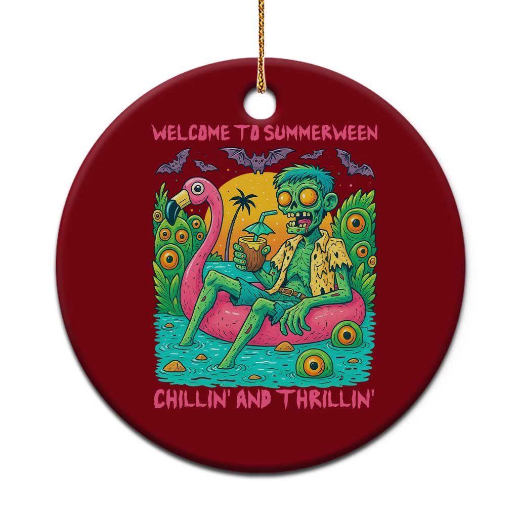 Summerween Zombie Pool Party Ceramic Ornament Chillin and Thrillin Flamingo Float Summer Halloween
