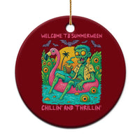 Summerween Zombie Pool Party Ceramic Ornament Chillin and Thrillin Flamingo Float Summer Halloween
