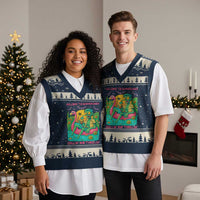 Summerween Zombie Pool Party V-Neck Knit Sweater Vest Chillin and Thrillin Flamingo Float Summer Halloween