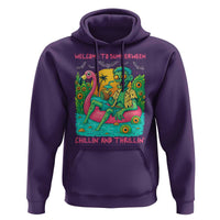 Summerween Zombie Pool Party Hoodie Chillin and Thrillin Flamingo Float Summer Halloween
