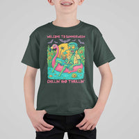 Summerween Zombie Pool Party T Shirt For Kid Chillin and Thrillin Flamingo Float Summer Halloween
