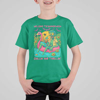 Summerween Zombie Pool Party T Shirt For Kid Chillin and Thrillin Flamingo Float Summer Halloween