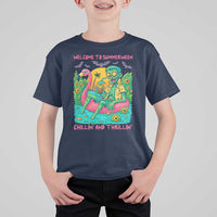 Summerween Zombie Pool Party T Shirt For Kid Chillin and Thrillin Flamingo Float Summer Halloween