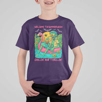 Summerween Zombie Pool Party T Shirt For Kid Chillin and Thrillin Flamingo Float Summer Halloween