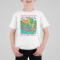 Summerween Zombie Pool Party T Shirt For Kid Chillin and Thrillin Flamingo Float Summer Halloween