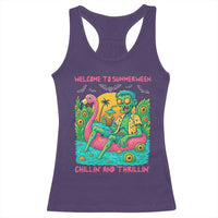 Summerween Zombie Pool Party Racerback Tank Top Chillin and Thrillin Flamingo Float Summer Halloween