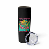 Summerween Zombie Pool Party Skinny Tumbler Chillin and Thrillin Flamingo Float Summer Halloween