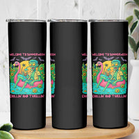 Summerween Zombie Pool Party Skinny Tumbler Chillin and Thrillin Flamingo Float Summer Halloween