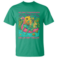 Summerween Zombie Pool Party T Shirt Chillin and Thrillin Flamingo Float Summer Halloween