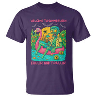Summerween Zombie Pool Party T Shirt Chillin and Thrillin Flamingo Float Summer Halloween