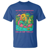Summerween Zombie Pool Party T Shirt Chillin and Thrillin Flamingo Float Summer Halloween