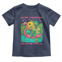 Summerween Zombie Pool Party Toddler T Shirt Chillin and Thrillin Flamingo Float Summer Halloween