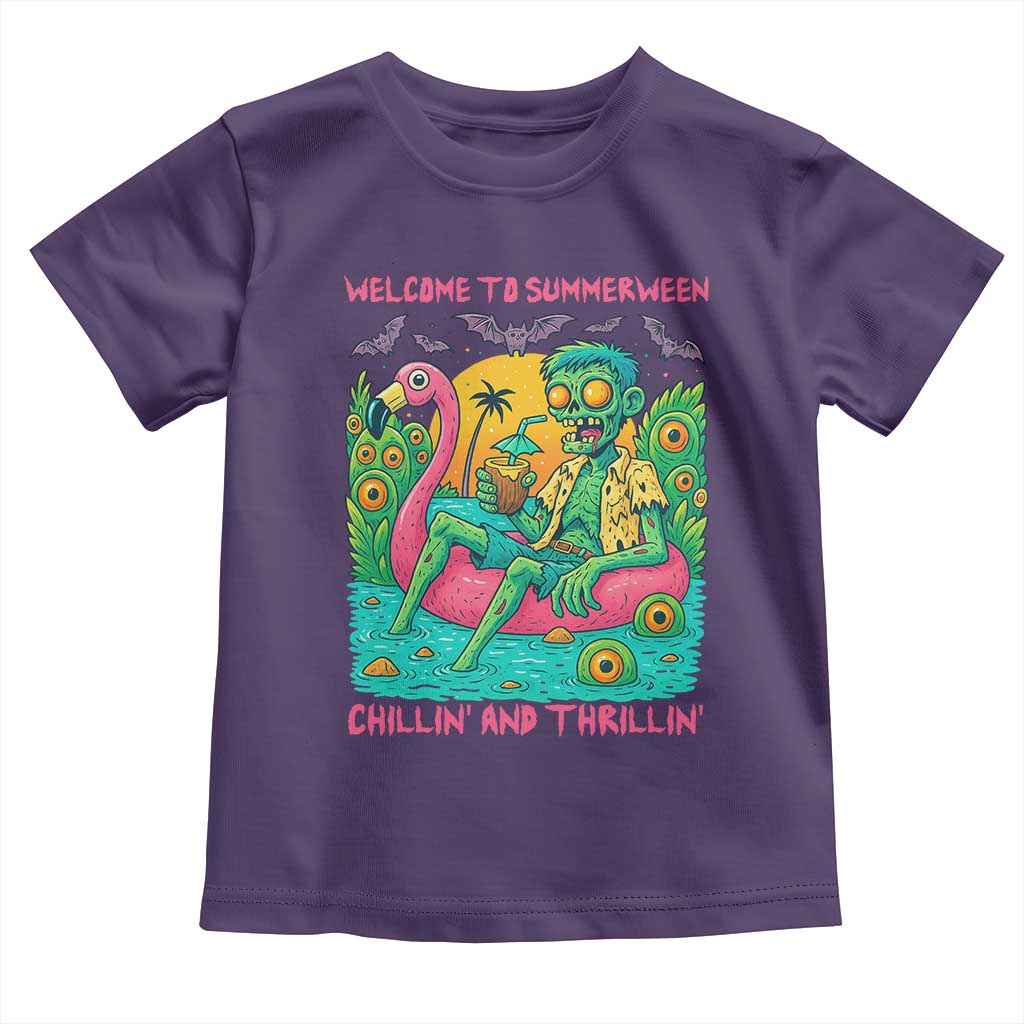 Summerween Zombie Pool Party Toddler T Shirt Chillin and Thrillin Flamingo Float Summer Halloween