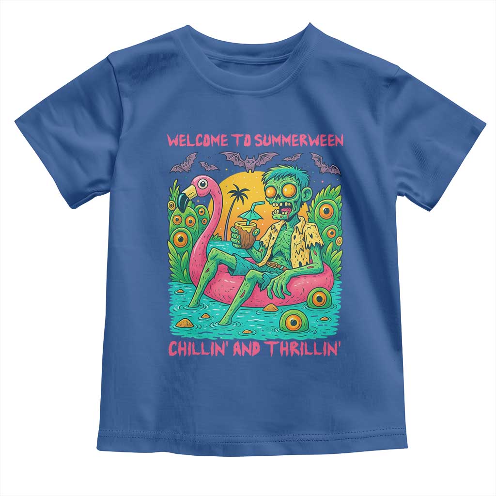 Summerween Zombie Pool Party Toddler T Shirt Chillin and Thrillin Flamingo Float Summer Halloween