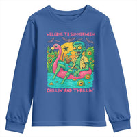 Summerween Zombie Pool Party Youth Sweatshirt Chillin and Thrillin Flamingo Float Summer Halloween