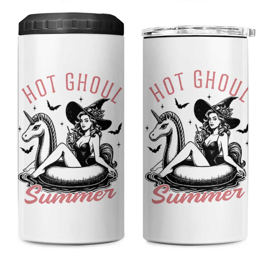 Hot Ghoul Summer 4 in 1 Can Cooler Tumbler Retro Pin Up Witch Summerween Summer Beach Halloween Vibes