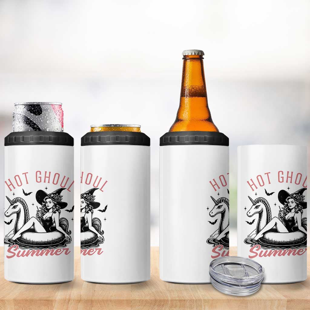 Hot Ghoul Summer 4 in 1 Can Cooler Tumbler Retro Pin Up Witch Summerween Summer Beach Halloween Vibes