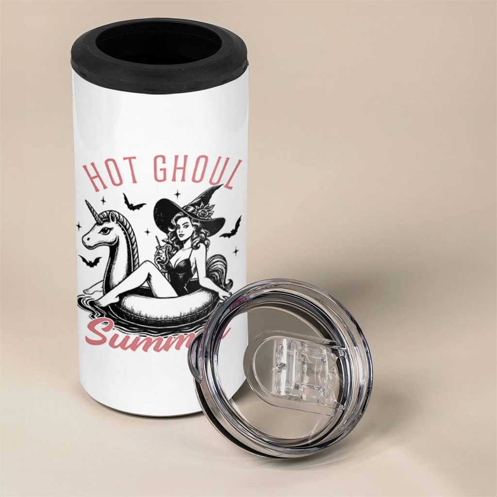 Hot Ghoul Summer 4 in 1 Can Cooler Tumbler Retro Pin Up Witch Summerween Summer Beach Halloween Vibes