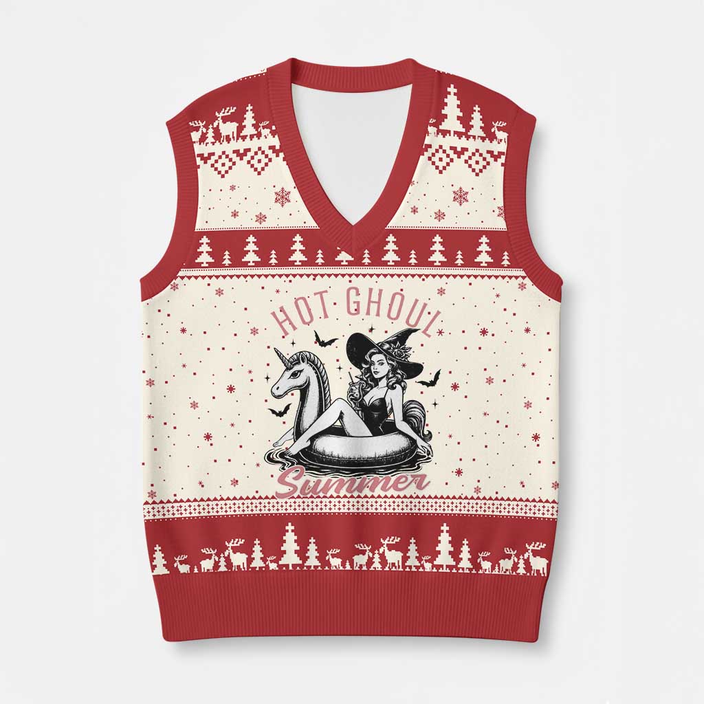 Hot Ghoul Summer V-Neck Knit Sweater Vest Retro Pin Up Witch Summerween Summer Beach Halloween Vibes