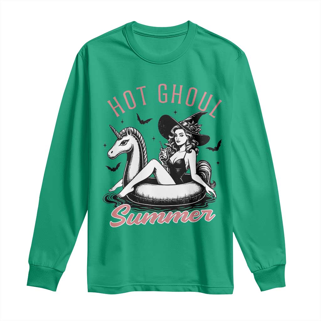 Hot Ghoul Summer Long Sleeve Shirt Retro Pin Up Witch Summerween Summer Beach Halloween Vibes