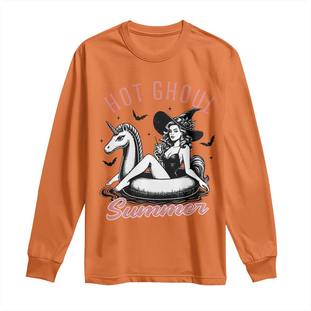 Hot Ghoul Summer Long Sleeve Shirt Retro Pin Up Witch Summerween Summer Beach Halloween Vibes
