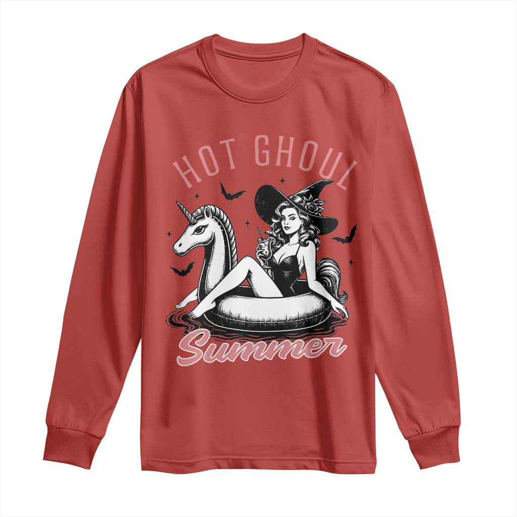 Hot Ghoul Summer Long Sleeve Shirt Retro Pin Up Witch Summerween Summer Beach Halloween Vibes