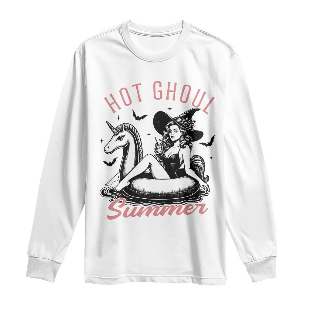 Hot Ghoul Summer Long Sleeve Shirt Retro Pin Up Witch Summerween Summer Beach Halloween Vibes