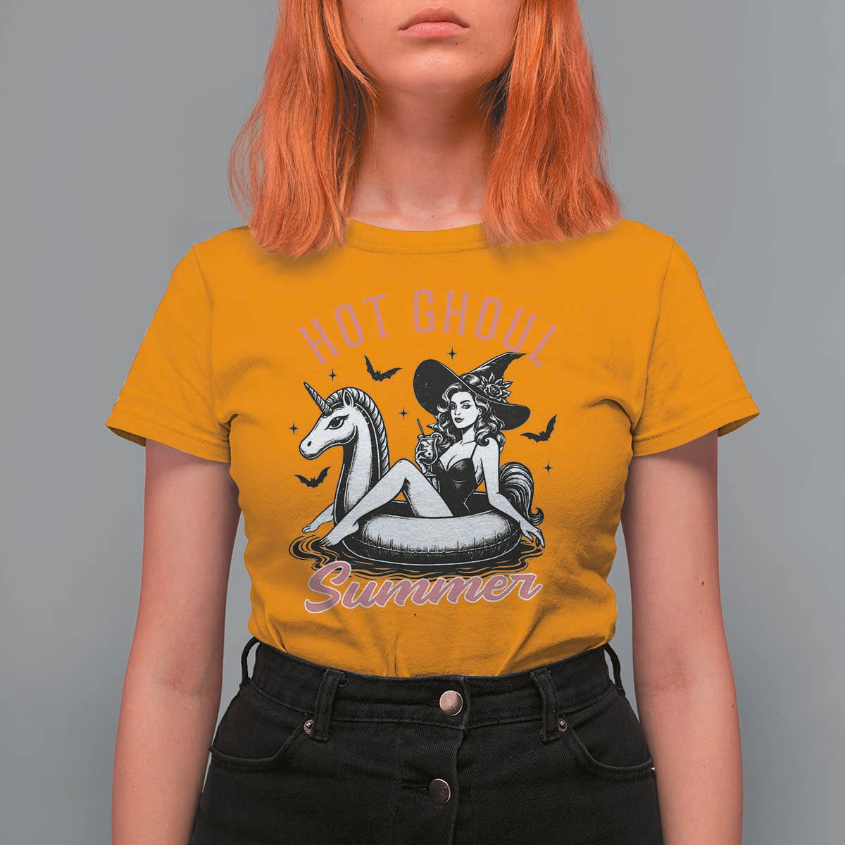 Hot Ghoul Summer T Shirt For Women Retro Pin Up Witch Summerween Summer Beach Halloween Vibes