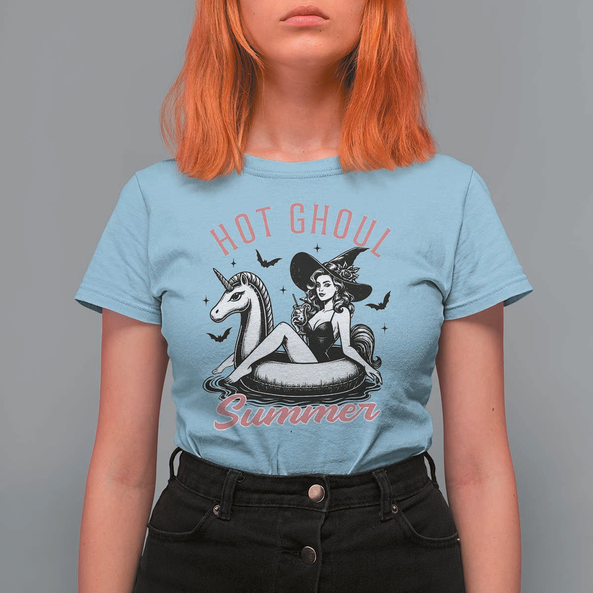 Hot Ghoul Summer T Shirt For Women Retro Pin Up Witch Summerween Summer Beach Halloween Vibes