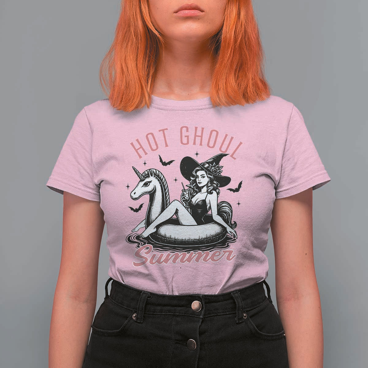 Hot Ghoul Summer T Shirt For Women Retro Pin Up Witch Summerween Summer Beach Halloween Vibes