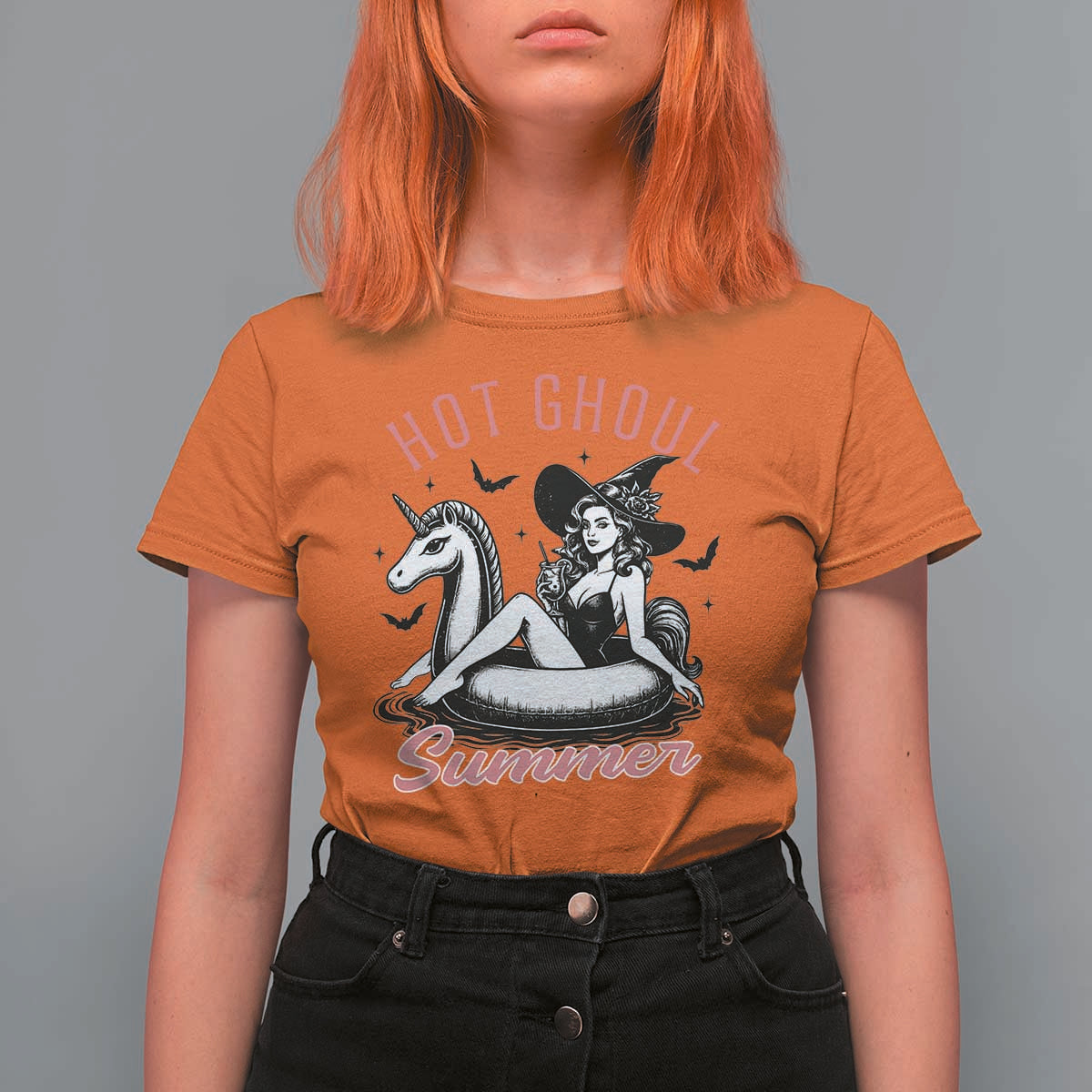 Hot Ghoul Summer T Shirt For Women Retro Pin Up Witch Summerween Summer Beach Halloween Vibes