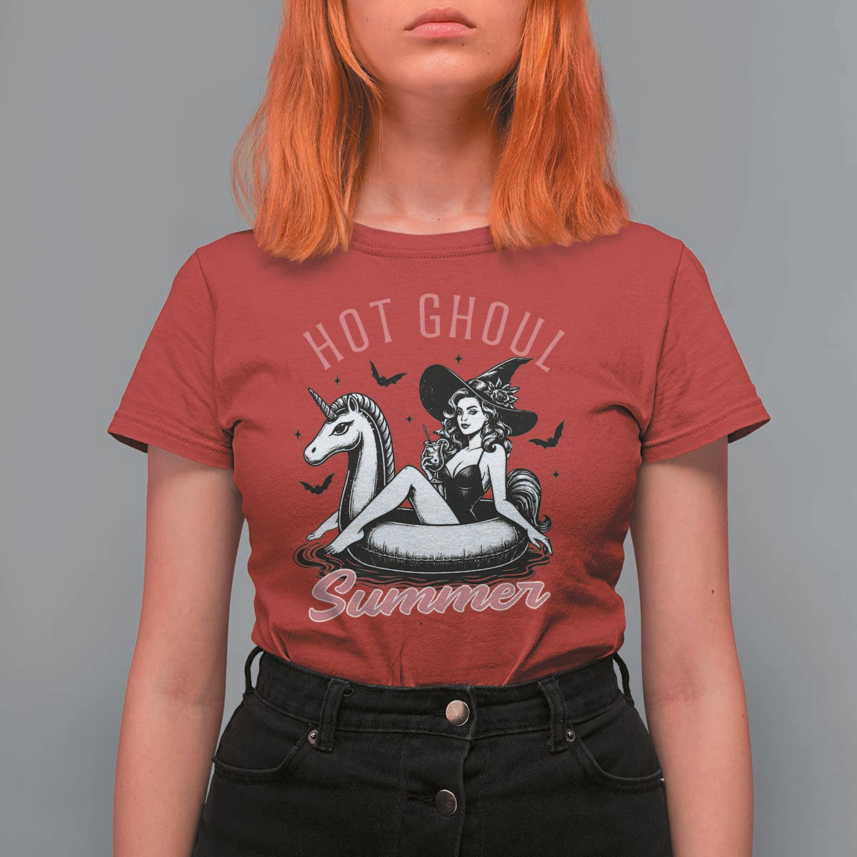 Hot Ghoul Summer T Shirt For Women Retro Pin Up Witch Summerween Summer Beach Halloween Vibes