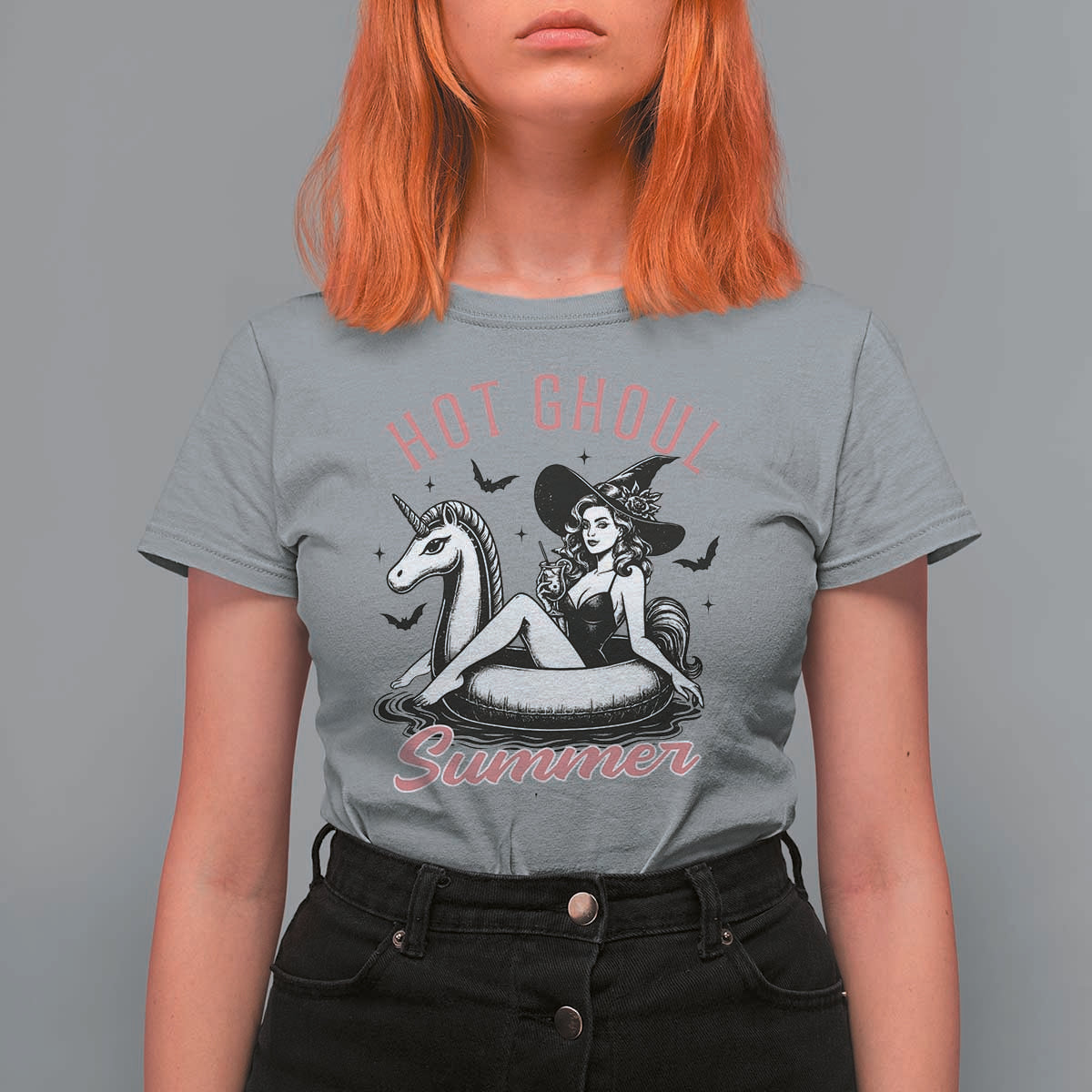 Hot Ghoul Summer T Shirt For Women Retro Pin Up Witch Summerween Summer Beach Halloween Vibes