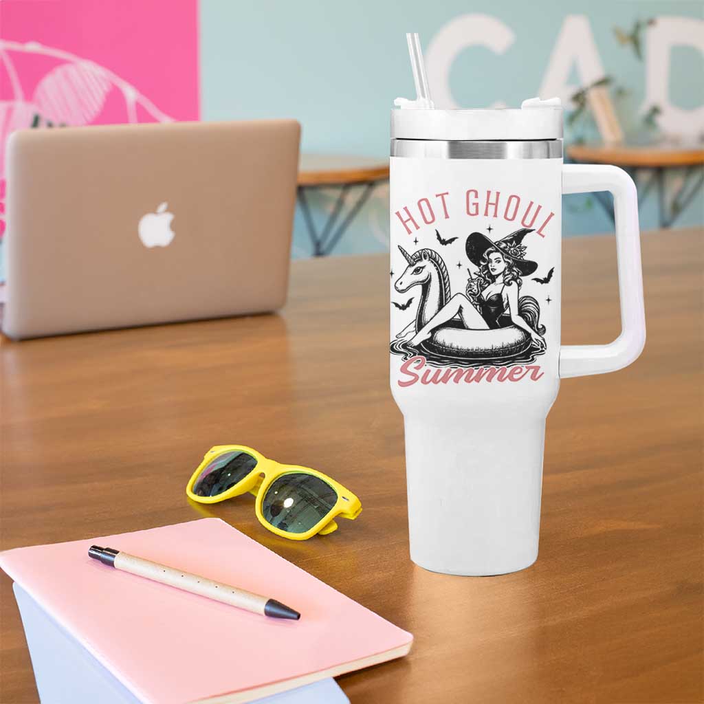 Hot Ghoul Summer Tumbler With Handle Retro Pin Up Witch Summerween Summer Beach Halloween Vibes