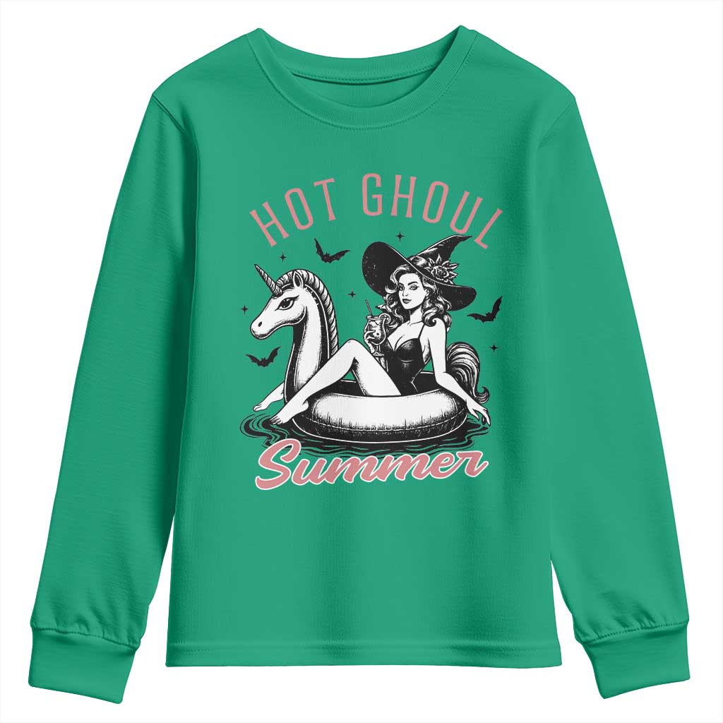 Hot Ghoul Summer Youth Sweatshirt Retro Pin Up Witch Summerween Summer Beach Halloween Vibes
