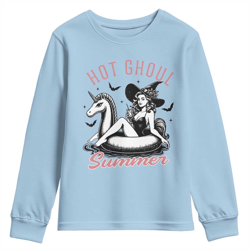 Hot Ghoul Summer Youth Sweatshirt Retro Pin Up Witch Summerween Summer Beach Halloween Vibes