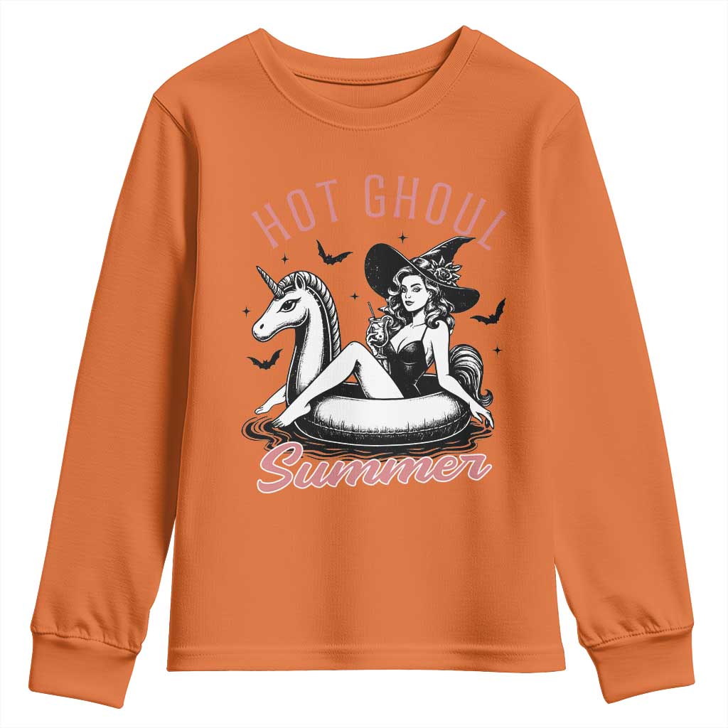 Hot Ghoul Summer Youth Sweatshirt Retro Pin Up Witch Summerween Summer Beach Halloween Vibes