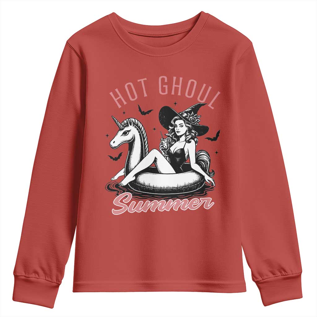 Hot Ghoul Summer Youth Sweatshirt Retro Pin Up Witch Summerween Summer Beach Halloween Vibes