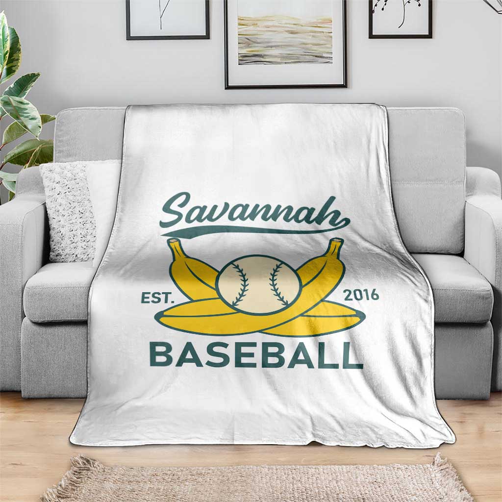 Retro Savannah Baseball Est. 2016 Throw Blanket Funny Banana and Ball Vintage Sports - Wonder Print Shop