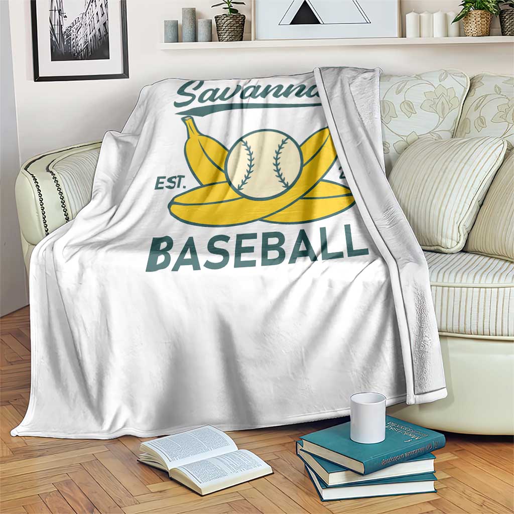 Retro Savannah Baseball Est. 2016 Throw Blanket Funny Banana and Ball Vintage Sports - Wonder Print Shop