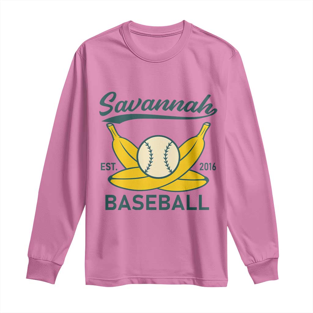 Retro Savannah Baseball Est. 2016 Long Sleeve Shirt Funny Banana and Ball Vintage Sports - Wonder Print Shop