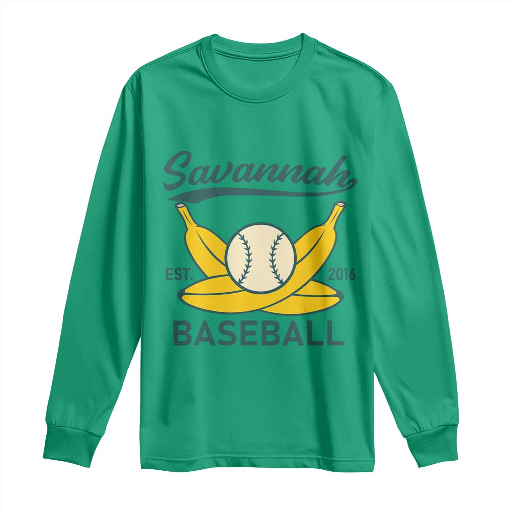 Retro Savannah Baseball Est. 2016 Long Sleeve Shirt Funny Banana and Ball Vintage Sports - Wonder Print Shop