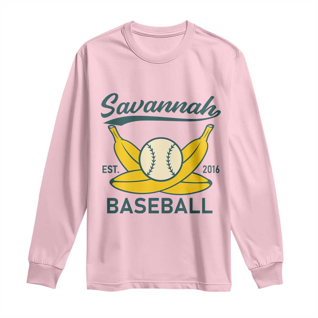 Retro Savannah Baseball Est. 2016 Long Sleeve Shirt Funny Banana and Ball Vintage Sports - Wonder Print Shop
