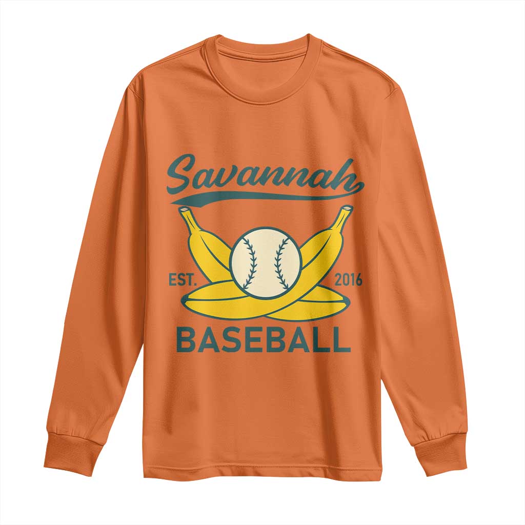 Retro Savannah Baseball Est. 2016 Long Sleeve Shirt Funny Banana and Ball Vintage Sports - Wonder Print Shop