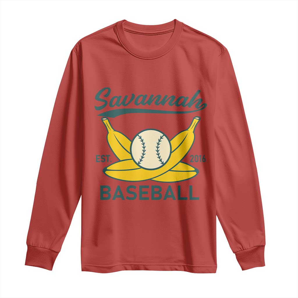 Retro Savannah Baseball Est. 2016 Long Sleeve Shirt Funny Banana and Ball Vintage Sports - Wonder Print Shop
