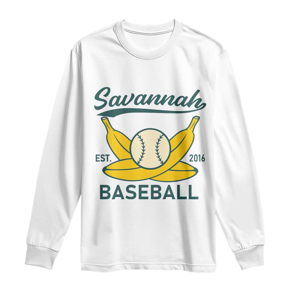 Retro Savannah Baseball Est. 2016 Long Sleeve Shirt Funny Banana and Ball Vintage Sports - Wonder Print Shop
